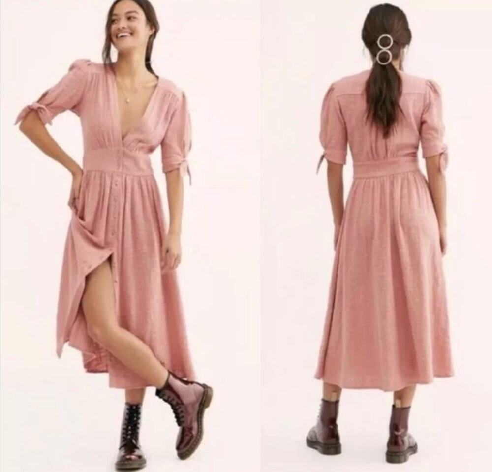 NWT Free People Love of my Life Midi Dress Rose Pink Boho